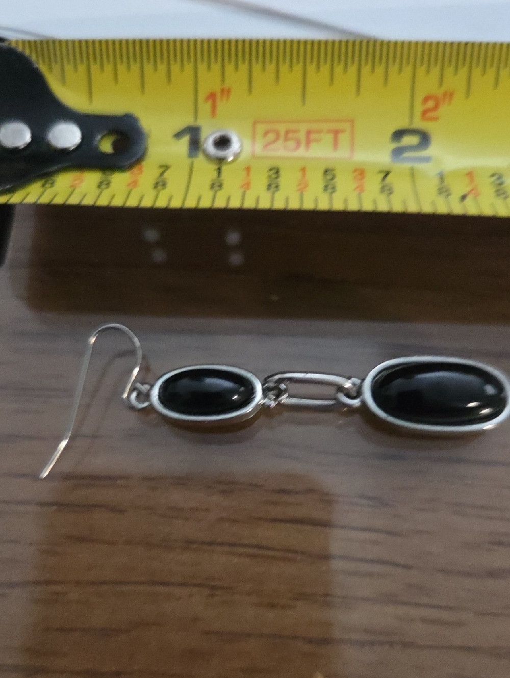 Long Teardrop Earings in Black and Silver rust and tarnish proof.